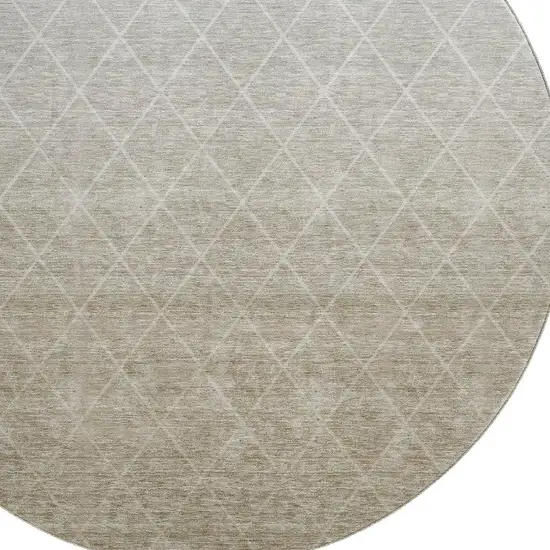 8' Taupe And Beige Geometric Washable Round Rug With UV Protection Photo 2