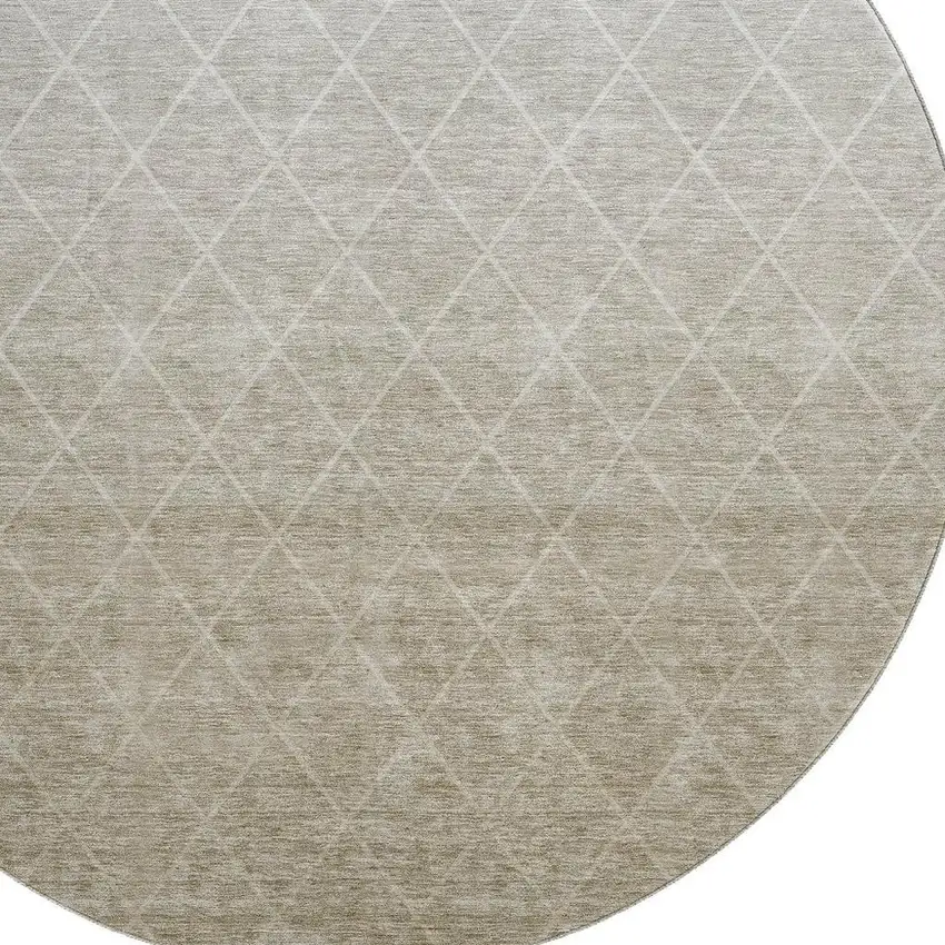8' Taupe And Beige Geometric Washable Round Rug With UV Protection Photo 2
