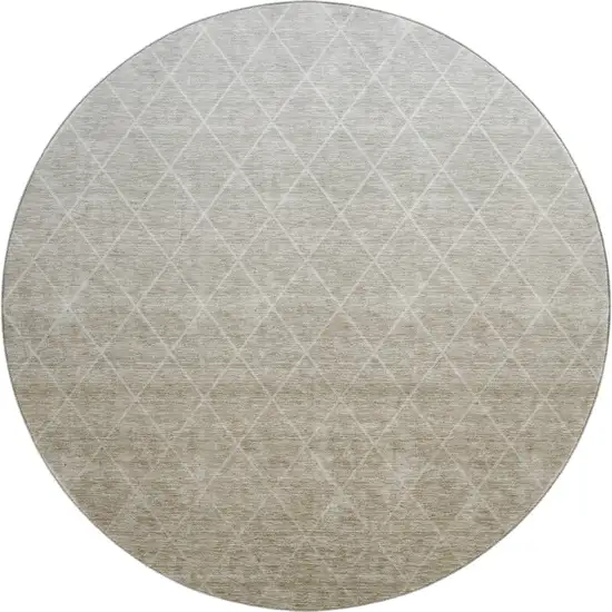 8' Taupe And Beige Geometric Washable Round Rug With UV Protection Photo 1