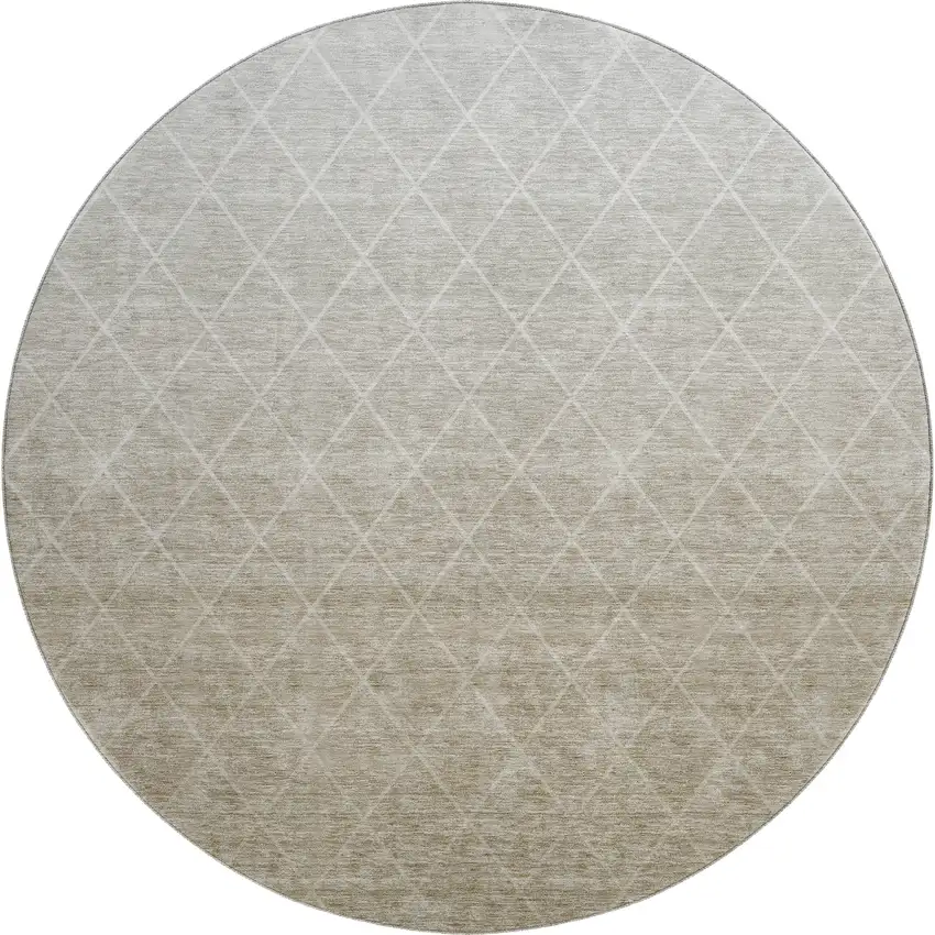 8' Taupe And Beige Geometric Washable Round Rug With UV Protection Photo 1