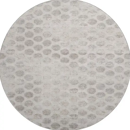 8' Taupe And Beige Geometric Washable Round Rug With UV Protection Photo 3