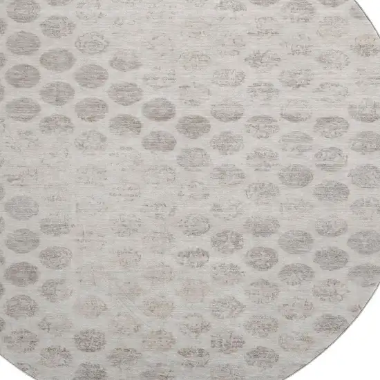8' Taupe And Beige Geometric Washable Round Rug With UV Protection Photo 2