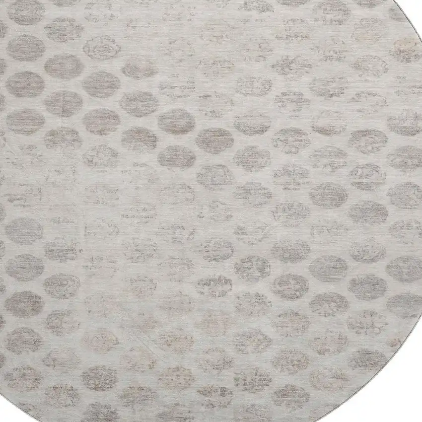 8' Taupe And Beige Geometric Washable Round Rug With UV Protection Photo 2