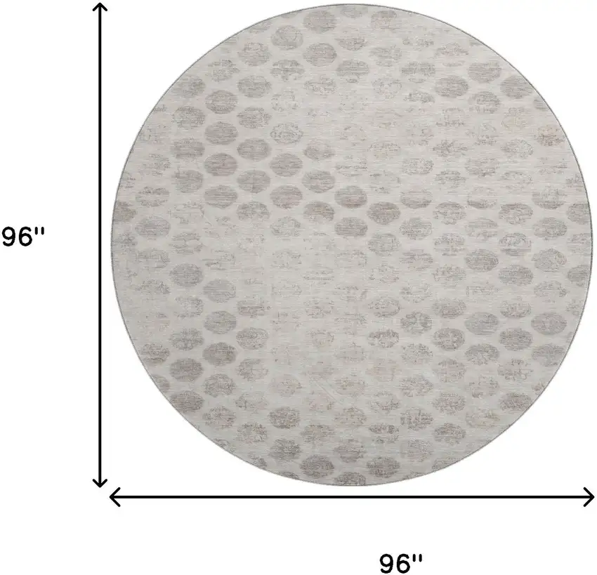 8' Taupe And Beige Geometric Washable Round Rug With UV Protection Photo 9