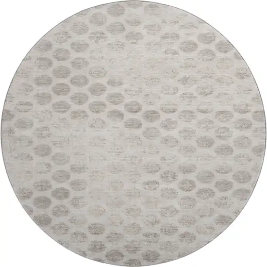 8' Taupe And Beige Geometric Washable Round Rug With UV Protection Photo 1