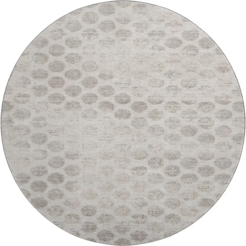 8' Taupe And Beige Geometric Washable Round Rug With UV Protection Photo 1