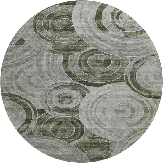 8' Taupe And Beige Geometric Washable Round Rug With UV Protection Photo 1
