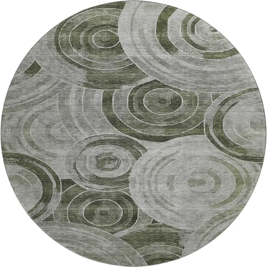 8' Taupe And Beige Geometric Washable Round Rug With UV Protection Photo 1