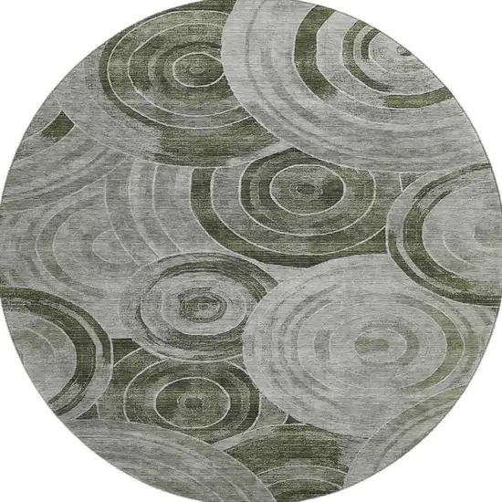 8' Taupe And Beige Geometric Washable Round Rug With UV Protection Photo 3