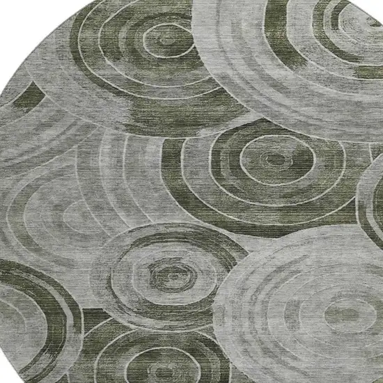 8' Taupe And Beige Geometric Washable Round Rug With UV Protection Photo 2