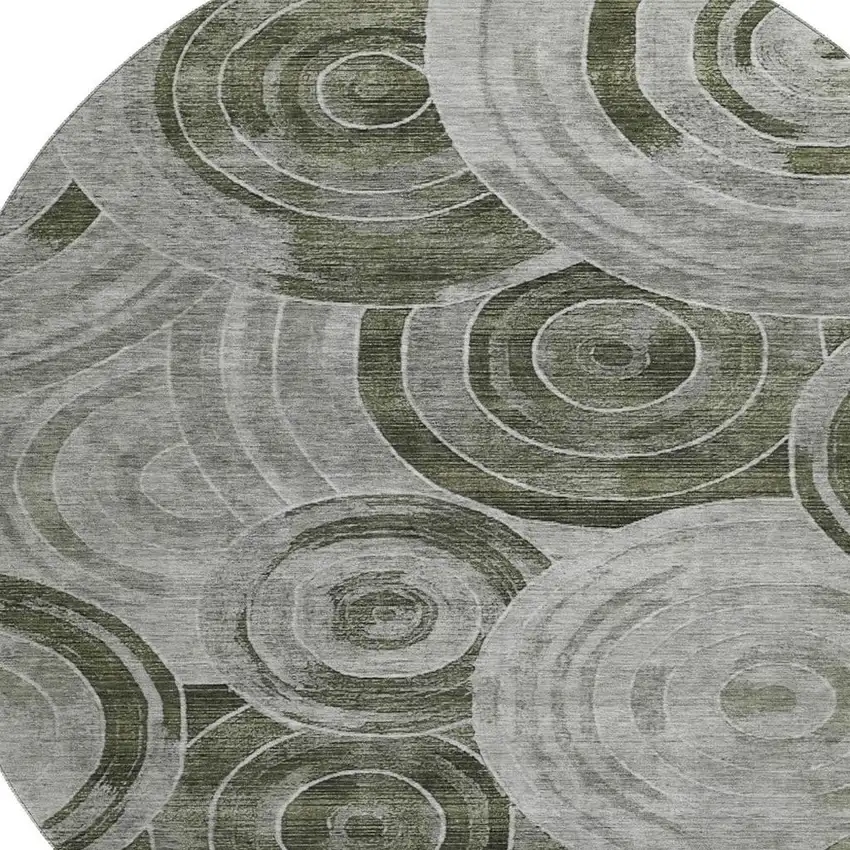 8' Taupe And Beige Geometric Washable Round Rug With UV Protection Photo 2