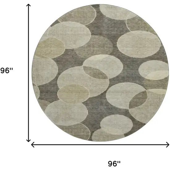 8' Taupe And Beige Geometric Washable Round Rug With UV Protection Photo 9