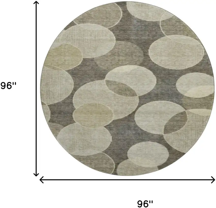 8' Taupe And Beige Geometric Washable Round Rug With UV Protection Photo 9