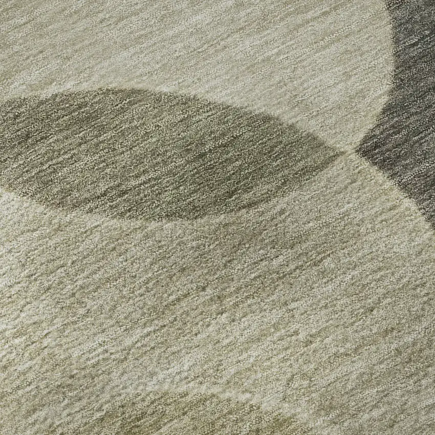 8' Taupe And Beige Geometric Washable Round Rug With UV Protection Photo 8