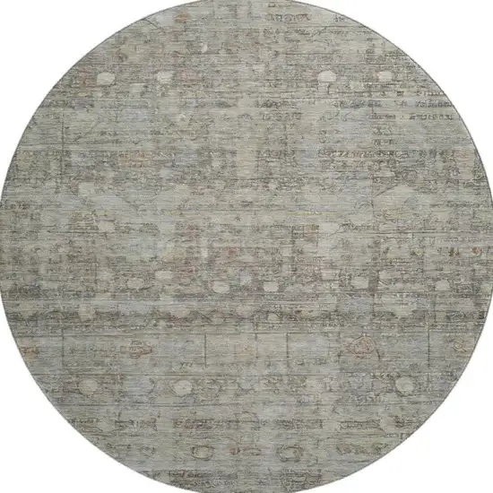 8' Taupe And Beige Geometric Washable Round Rug With UV Protection Photo 2