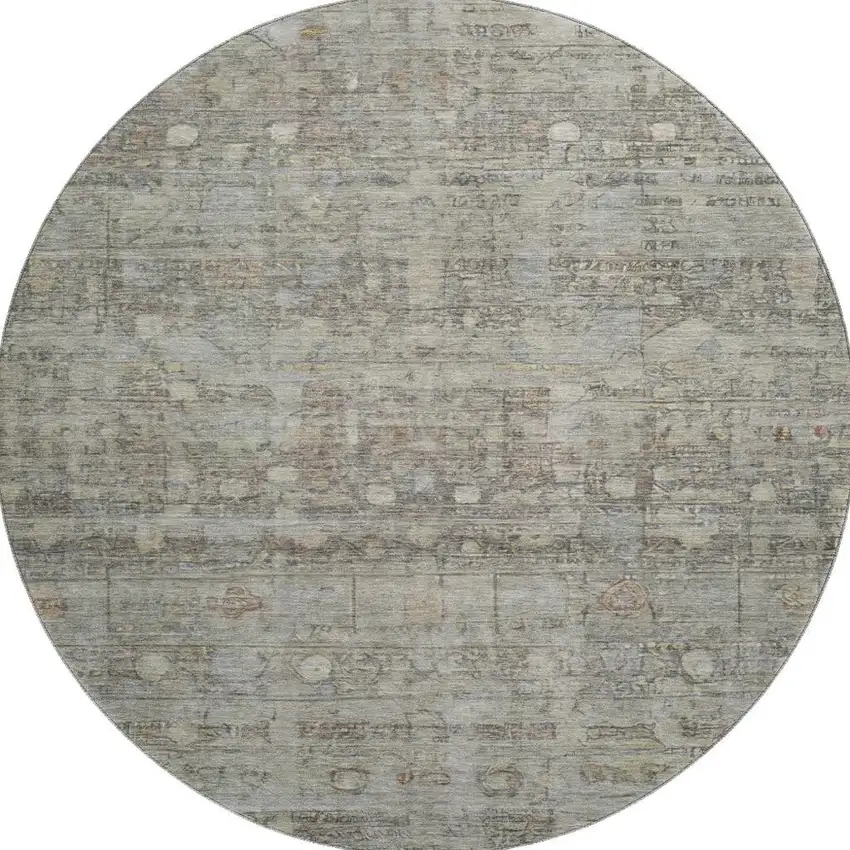 8' Taupe And Beige Geometric Washable Round Rug With UV Protection Photo 2
