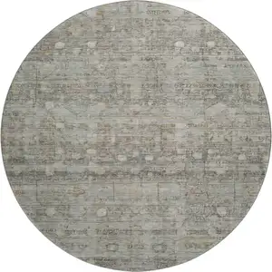 Photo of 8' Taupe And Beige Geometric Washable Round Rug With UV Protection