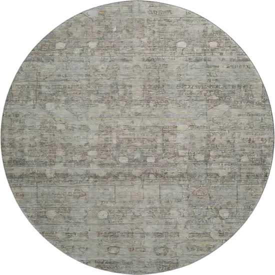 8' Taupe And Beige Geometric Washable Round Rug With UV Protection Photo 1