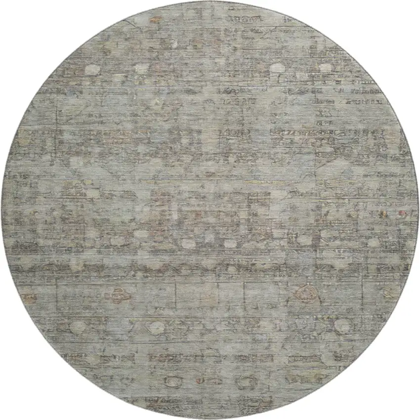8' Taupe And Beige Geometric Washable Round Rug With UV Protection Photo 1