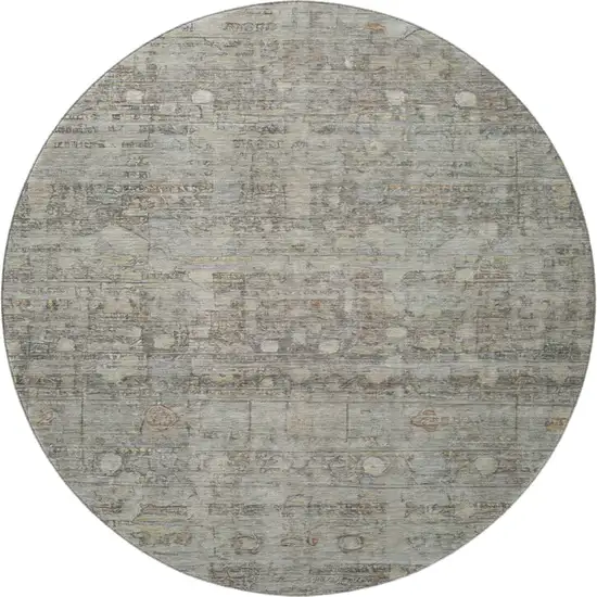 8' Taupe And Beige Geometric Washable Round Rug With UV Protection Photo 3