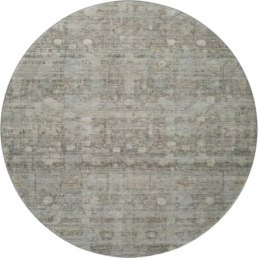 8' Taupe And Beige Geometric Washable Round Rug With UV Protection Photo 3