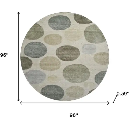 8' Taupe And Beige Geometric Washable Round Rug With UV Protection Photo 8