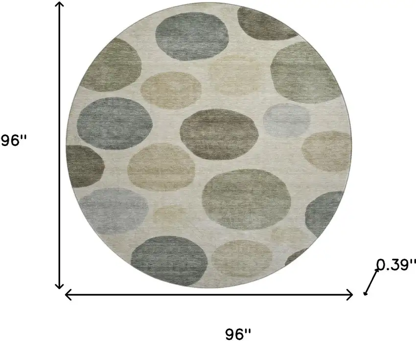 8' Taupe And Beige Geometric Washable Round Rug With UV Protection Photo 8