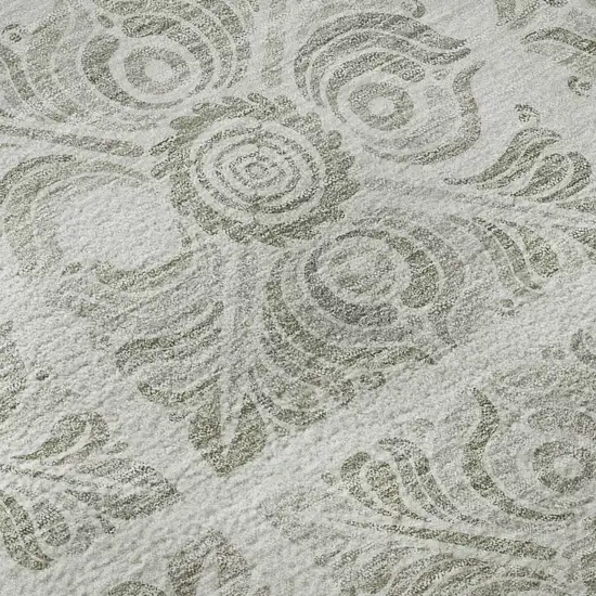 8' Taupe And Beige Medallion Washable Round Rug With UV Protection Photo 9