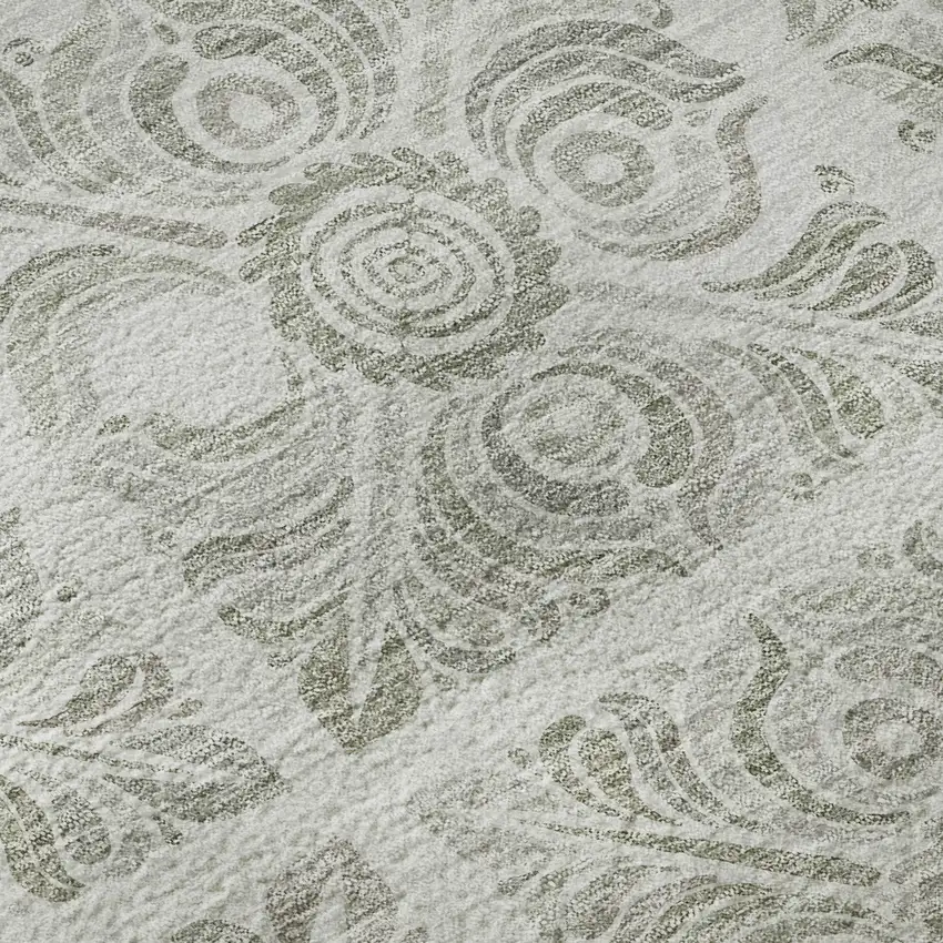 8' Taupe And Beige Medallion Washable Round Rug With UV Protection Photo 9