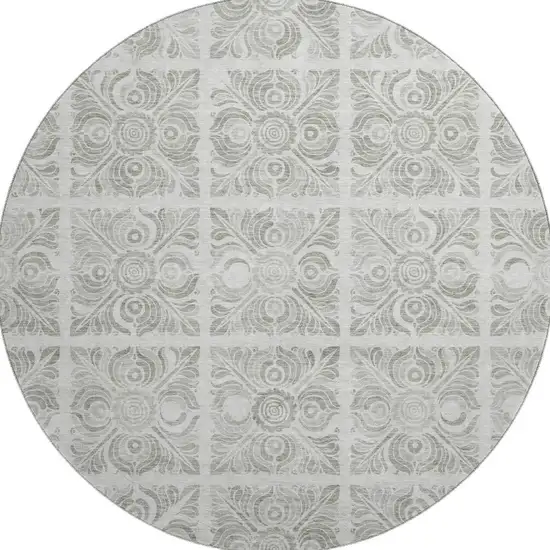 8' Taupe And Beige Medallion Washable Round Rug With UV Protection Photo 4