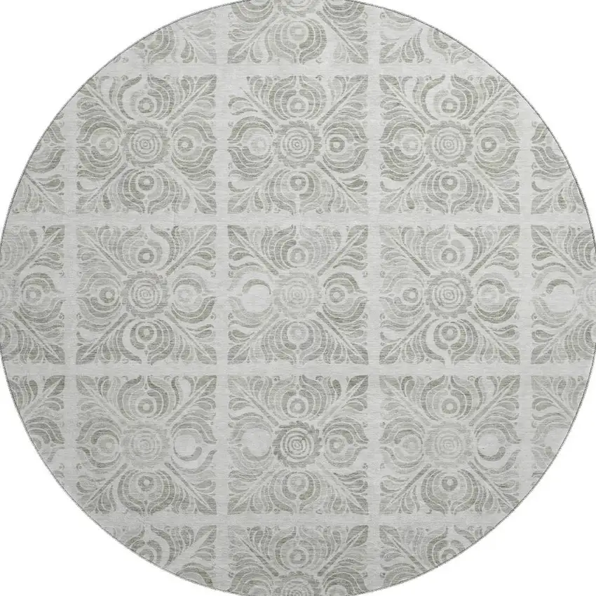 8' Taupe And Beige Medallion Washable Round Rug With UV Protection Photo 4