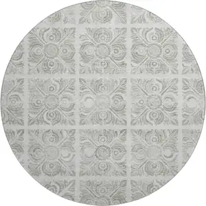 Photo of 8' Taupe And Beige Medallion Washable Round Rug With UV Protection