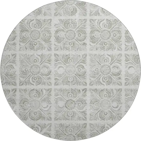 8' Taupe And Beige Medallion Washable Round Rug With UV Protection Photo 1