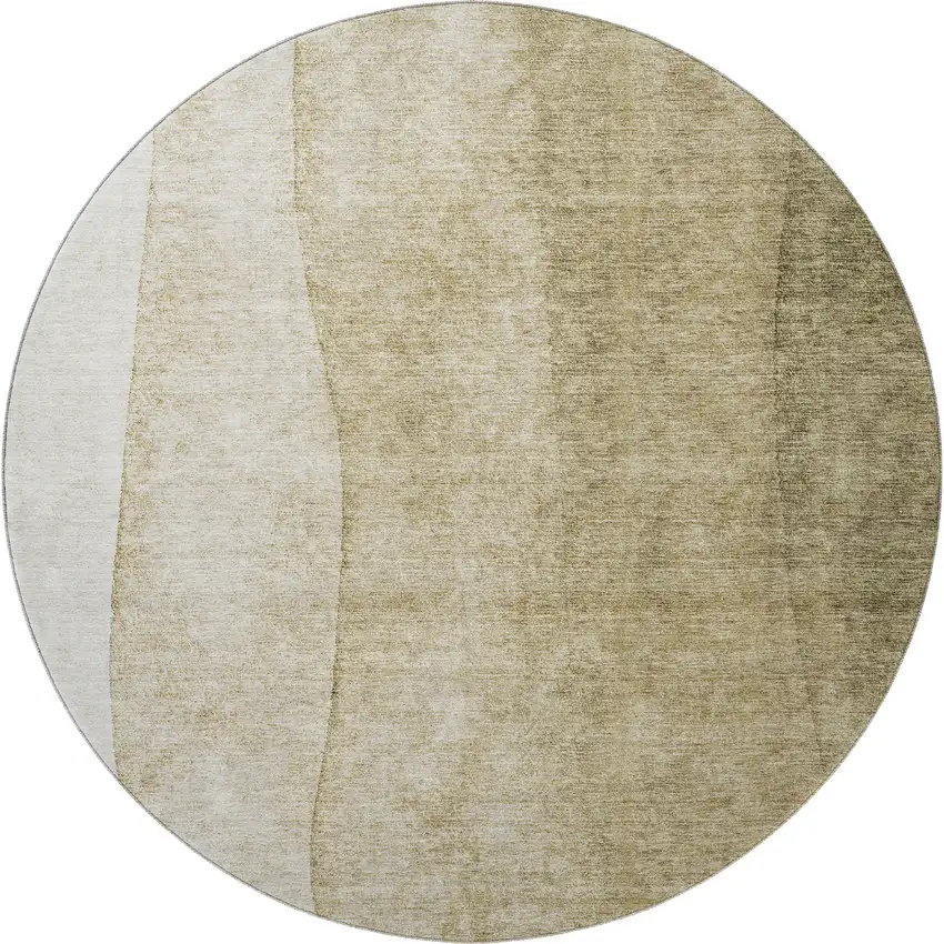 8' Taupe And Beige Ombre Washable Round Rug With UV Protection Photo 3
