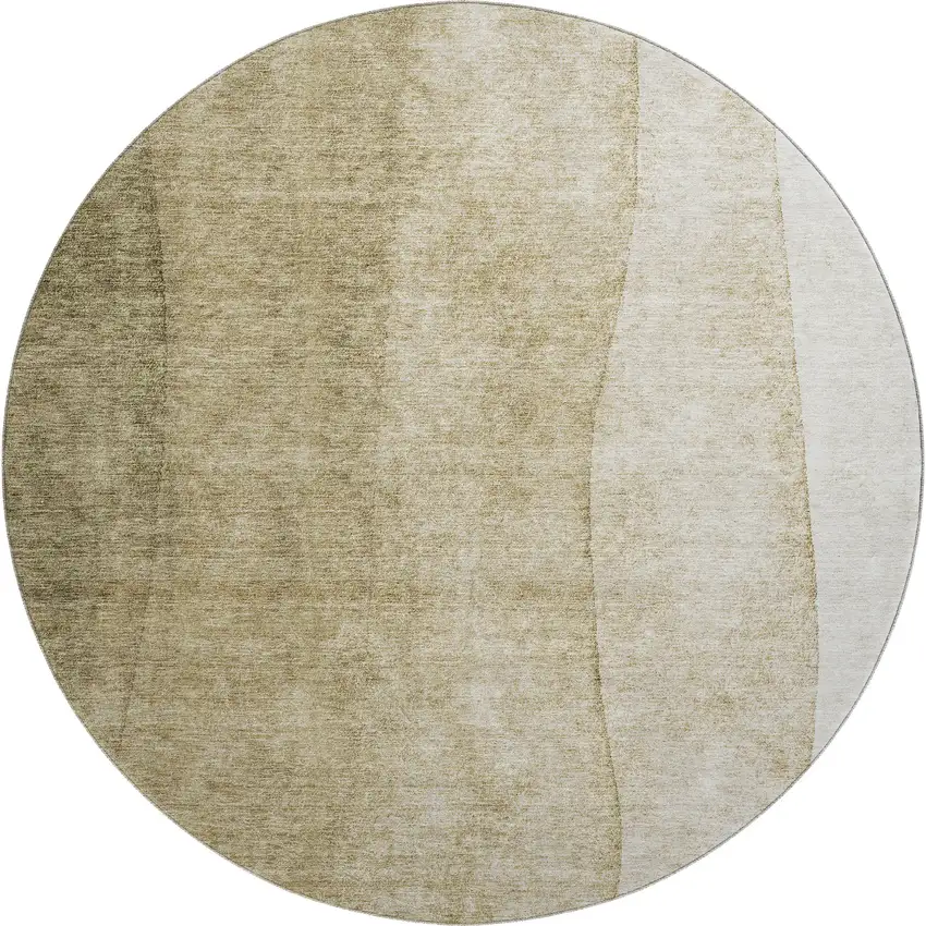 8' Taupe And Beige Ombre Washable Round Rug With UV Protection Photo 1
