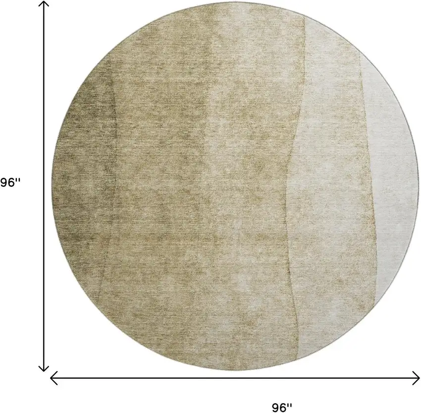 8' Taupe And Beige Ombre Washable Round Rug With UV Protection Photo 9