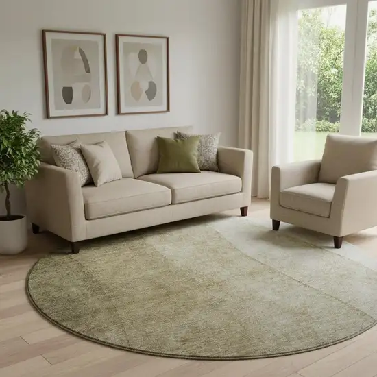 8' Taupe And Beige Ombre Washable Round Rug With UV Protection Photo 1