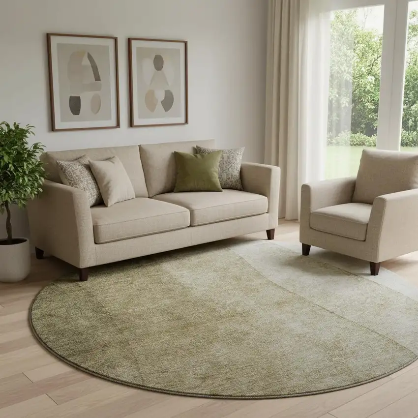 8' Taupe And Beige Ombre Washable Round Rug With UV Protection Photo 1