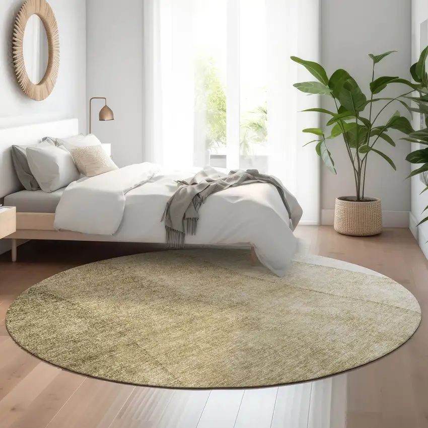 8' Taupe And Beige Ombre Washable Round Rug With UV Protection Photo 4