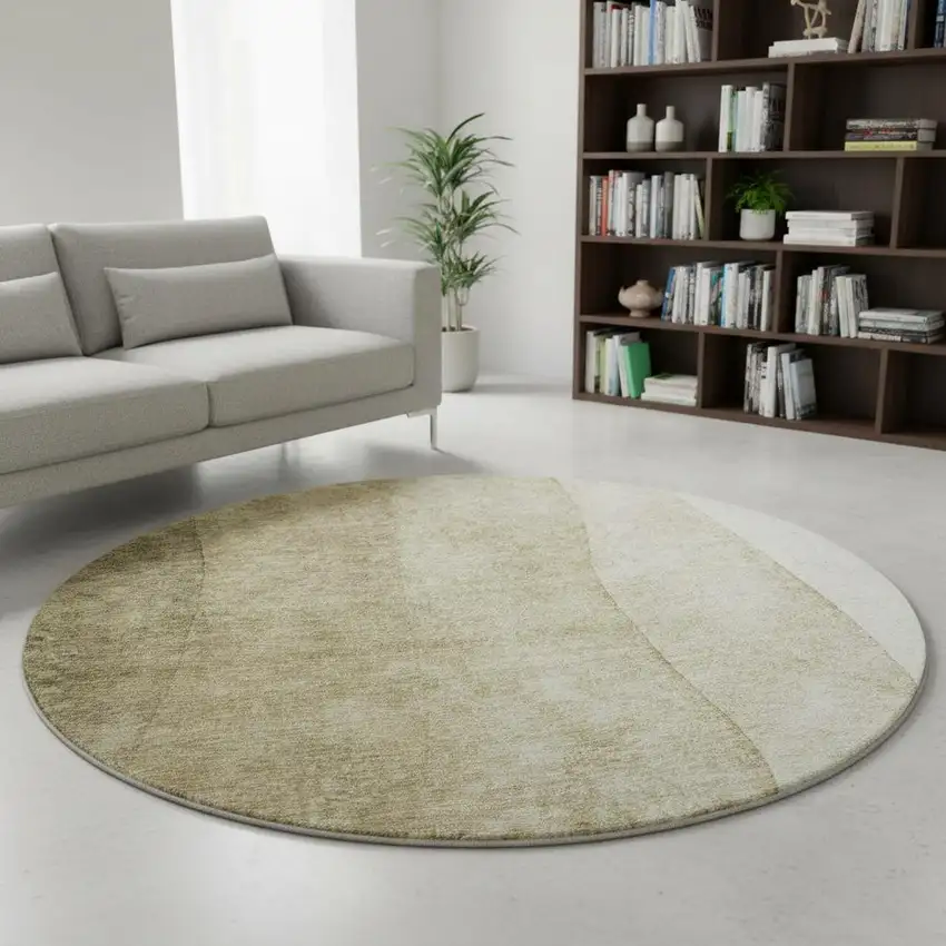 8' Taupe And Beige Ombre Washable Round Rug With UV Protection Photo 2