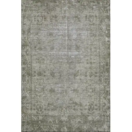 8' Taupe And Beige Oriental Washable Area Rug With UV Protection Photo 3