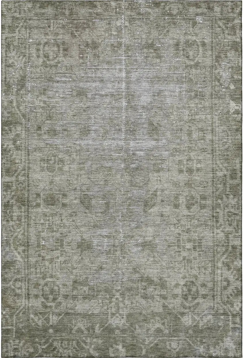 8' Taupe And Beige Oriental Washable Area Rug With UV Protection Photo 3