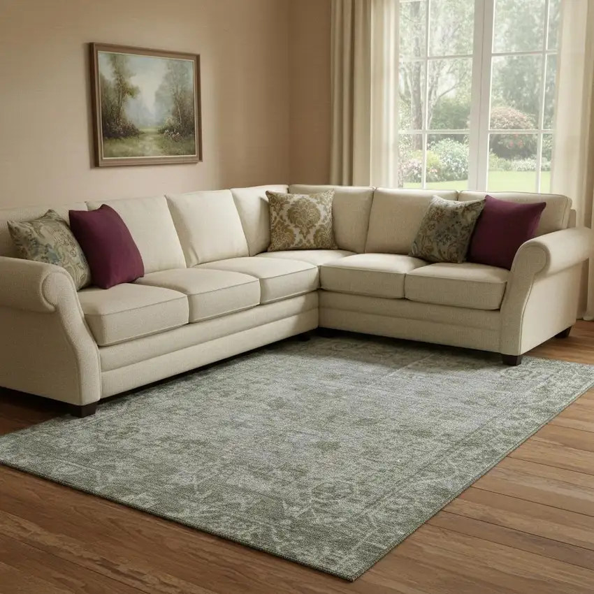 8' Taupe And Beige Oriental Washable Area Rug With UV Protection Photo 2