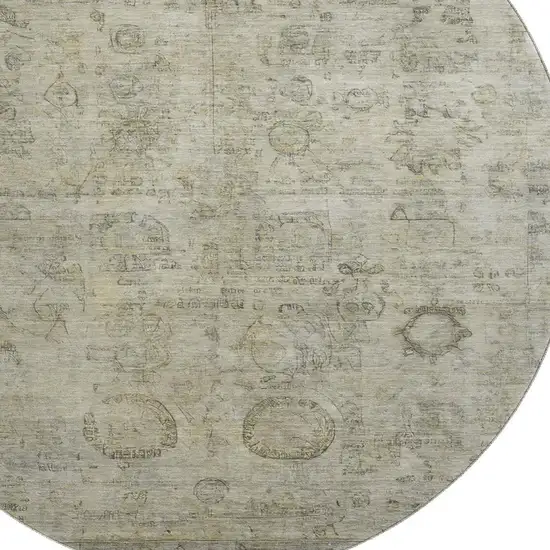 8' Taupe And Beige Oriental Washable Round Rug With UV Protection Photo 2