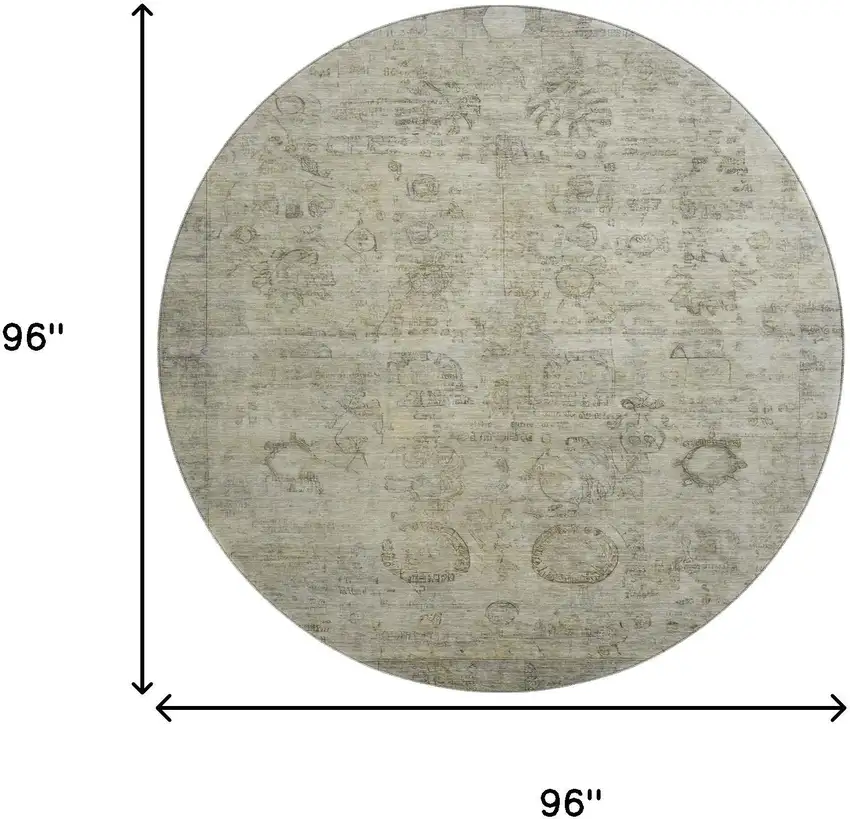 8' Taupe And Beige Oriental Washable Round Rug With UV Protection Photo 9