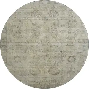 Photo of 8' Taupe And Beige Oriental Washable Round Rug With UV Protection
