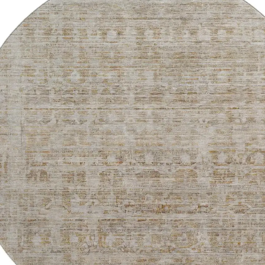 8' Taupe And Beige Oriental Washable Round Rug With UV Protection Photo 2