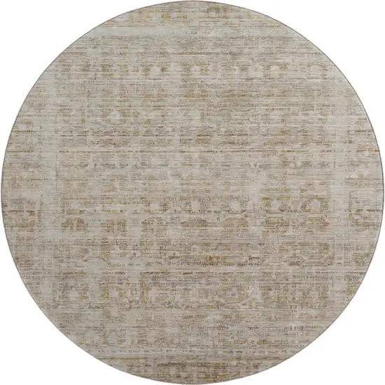 8' Taupe And Beige Oriental Washable Round Rug With UV Protection Photo 1