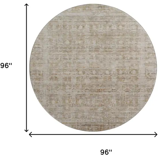 8' Taupe And Beige Oriental Washable Round Rug With UV Protection Photo 9