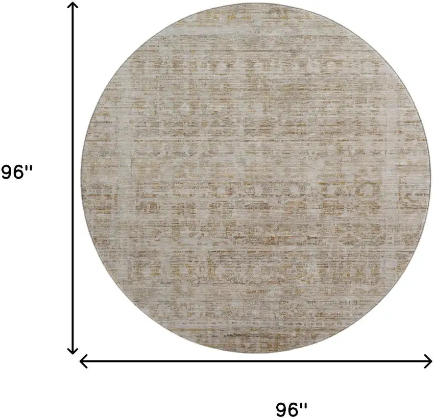 8' Taupe And Beige Oriental Washable Round Rug With UV Protection Photo 9